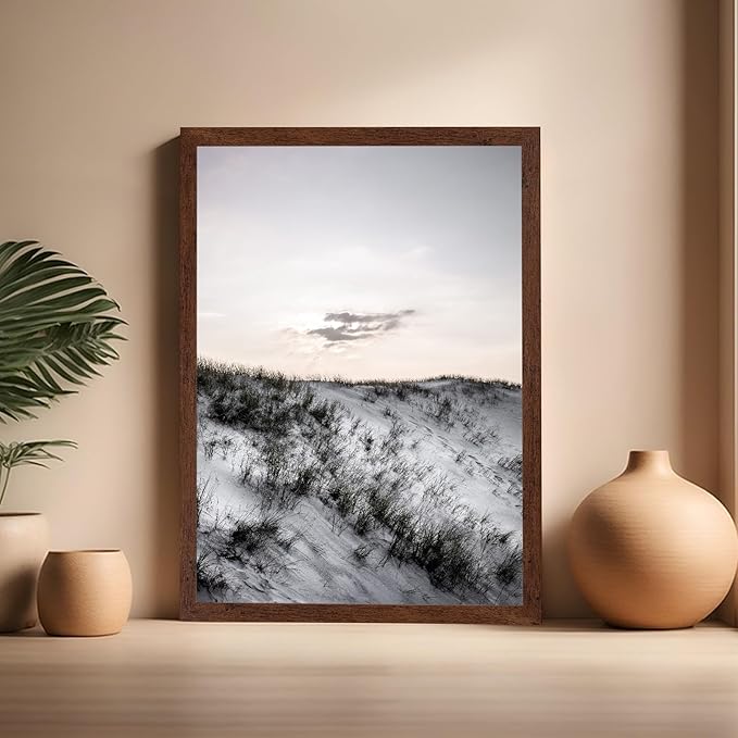 Monem Art Snowy Sand Dunes Landscape Print - Minimalist Winter Nature Poster - Wall Decor for Living Room, Bedroom or Office - 16x20 Brown Framed Wall Art by Mareike Bohmer
