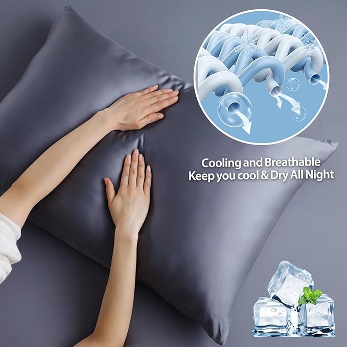 4 Pack Cooling Pillow Cases,Viscose Derived from Bamboo Pillow Protectors King Size Set of 4, 400 Thread Count Soft Silky Breathable Summer Pillow Cover with Zipper Hidden (4PCS, King,Darkgrey)