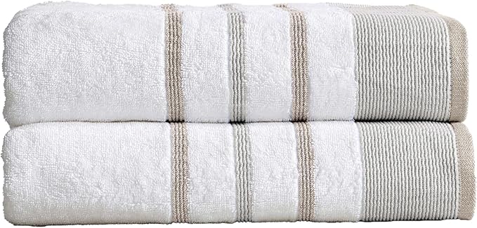 Great Bay Home Decorative Oversized Bath Sheet Set - Cotton 2 Pack 68x35 Extra Large Towels - Durable Towels for Bathroom Decor (Glacier Grey/Cappuccino)