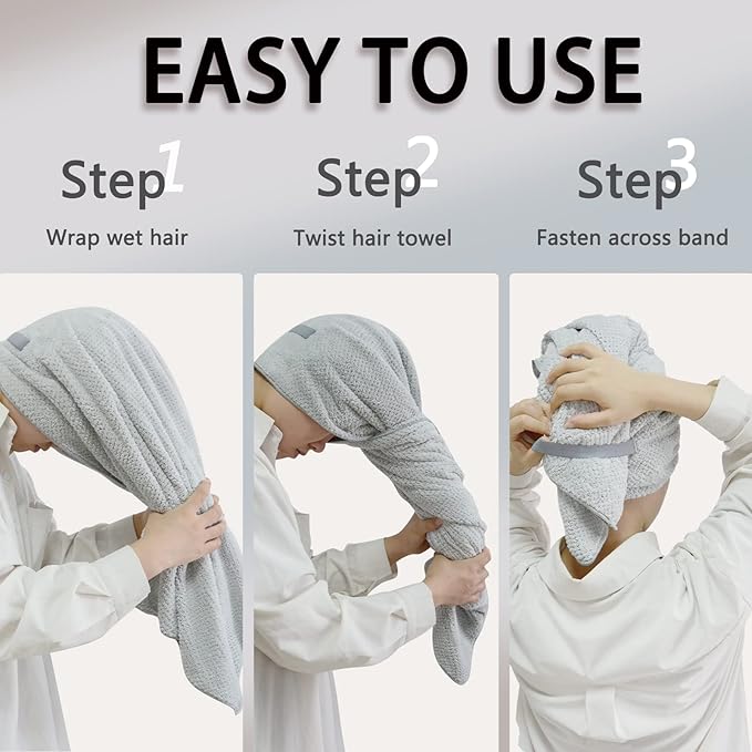 Chloven Jumbo Large Microfiber Hair Towel Wrap for Women,Anti Frizz Hair Drying Towel with Elastic Strap,Super Absorbent,Ultra-Soft Extra Large Hair Wrap Towels,Fast Drying Hair Turbans for Wet Hair