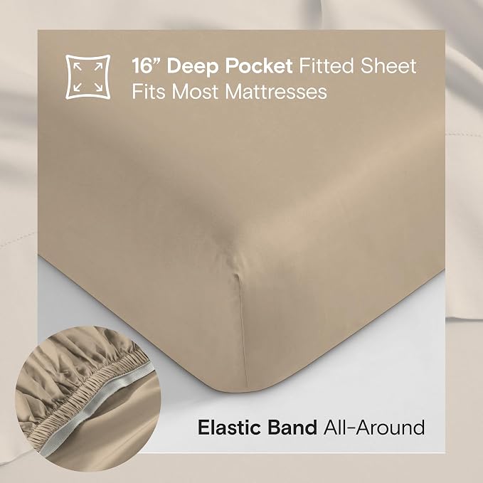 DOZ Sheet Set, 100% Viscose derived from Bamboo, Organically Grown, Buttery Soft, Cooling Sheets, High GSM, Deep Pockets - 3 Piece - 2 Pillowcases 1 Fitted Sheet (Dune, King)
