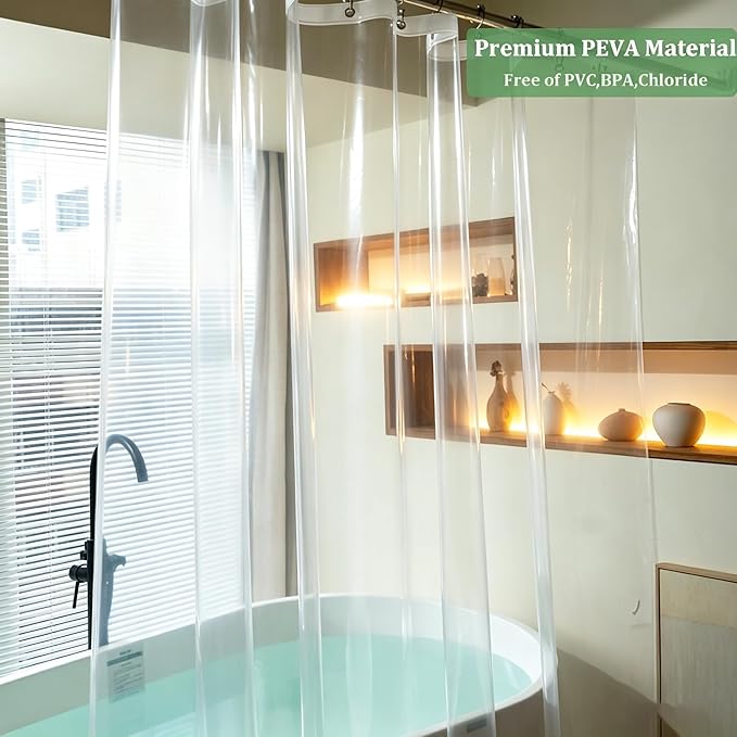 76 Inch Shower Curtain Liner with 6 Magnets & 6 Magnetic Curtain Clips, Heavy Duty Weighted Extra Long Clear Vinyl Shower Liner 72 x 76 for Bathroom