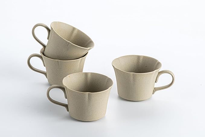Ceramic Coffee Mugs Set of 4, Vintage Flower Mugs,6 oz Small Coffee Cups with Handle,Handmade Floral espresso mugs for Latte,Cappuccino,Tea Cups (Natural Beige, 6, OZ)