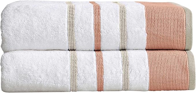 Great Bay Home Decorative Oversized Bath Sheet Set - Cotton 2 Pack 68x35 Extra Large Towels - Durable Towels for Bathroom Decor (Dusty Rose/Cappuccino)