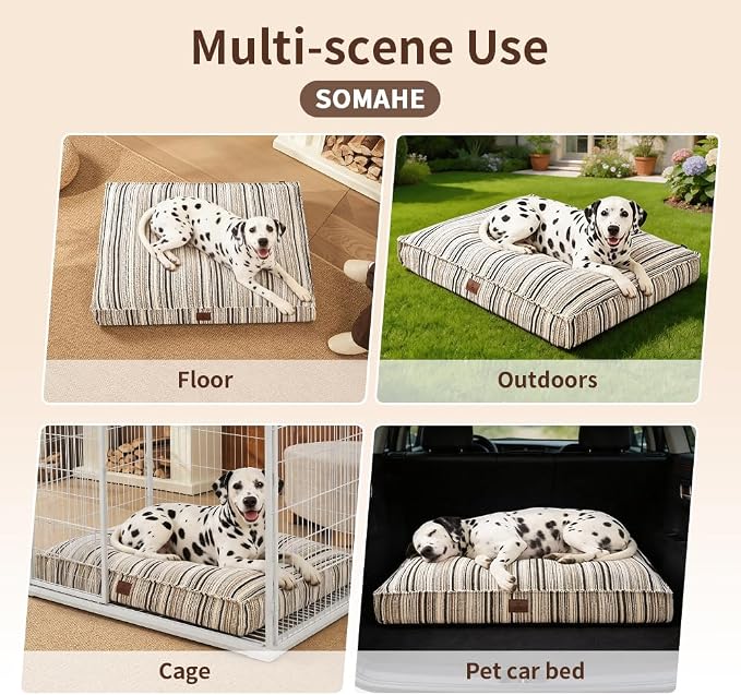 SOMAHE 4 Inch Orthopedic Dog Bed for Crate, 27 x 20 Inch, Coffee Chenille | Washable Removable Cover, Waterproof Inner Liner, Non-Slip Bottom, Orthopedic Dog Crate Mattress for Medium & Large Dogs