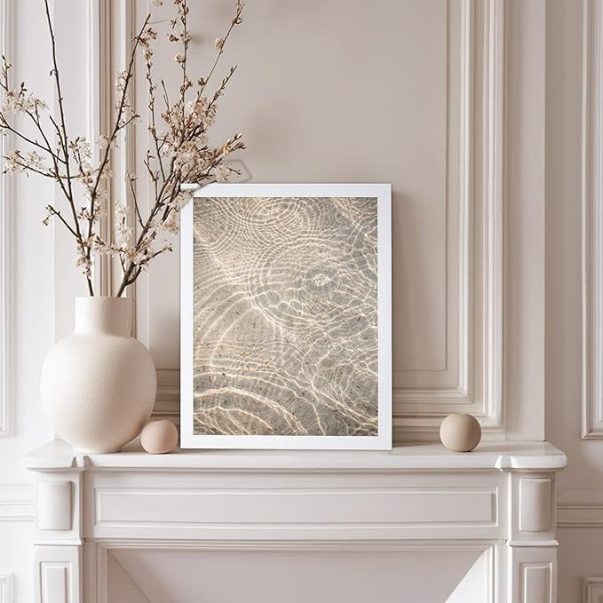 Monem Art Sunlit Ocean Water Texture Print - Minimalist Coastal Photography Poster - Wall Decor for Living Room, Bedroom or Office - 12x16 White Framed Wall Art by Mareike Bohmer