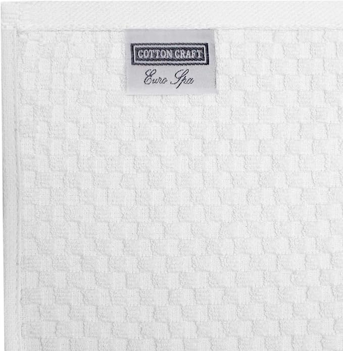 COTTON CRAFT Euro Spa Waffle Wash Cloth - Set of 12 Luxury Pure Ringspun Cotton Waffle Weave Bathroom Face Towel - Everyday Plush Absorbent Hotel Gym Shower Beach Kitchen Travel Dorm - 12x12 - White