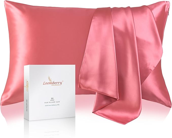 100% Pure Mulberry Silk Pillowcase for Hair and Skin, 6A Grade 22 Momme Silk Pillow Cases with Zipper, Soft Cooling Washable Both Sided Silk Pillow Cover (Rose Pink, King 20''x36’’)