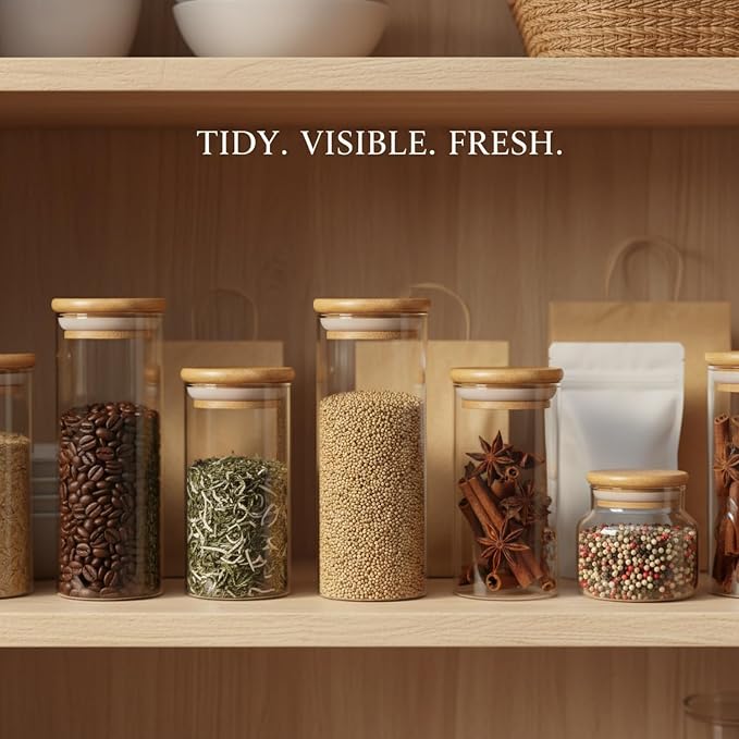 Borosilicate Glass Storage Jar with Bamboo Lid, Airtight Dry Food Canister for Kitchen Pantry & Countertop Organization