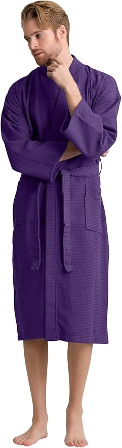 Men's Luxury Waffle Weaved Cotton Bathrobe - Lightweight & Soft - Quick Dry & Absorbent - Spa Robe for Men