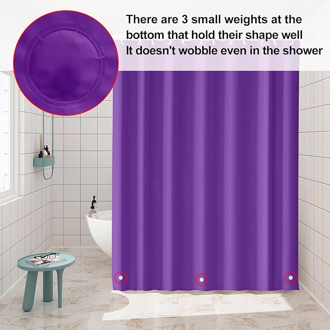 timecity Shower Curtain Liner Purple PEVA Bath Curtain with 3 Magnets Thickened Waterproof Quick Drying Shower Curtain Set with 12 White Plastic Hooks Shower Liner for Bathroom Shower,71x71inch
