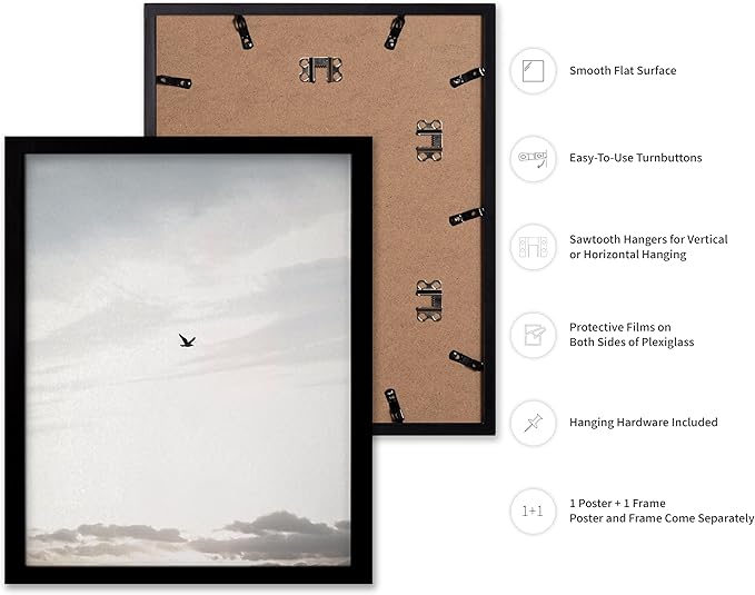 Monem Art Minimalist Bird in Sky Photography Print - Moody Nordic Landscape Art Poster - Wall Decor for Living Room, Bedroom or Office - 16x20 Black Framed Wall Art by Mareike Bohmer