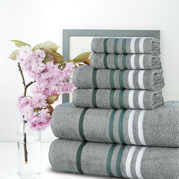 CASA COPENHAGEN Exotic 6Pcs 100% Egyptian Cotton Large Designer Towels Gift Set- Charcoal Grey, 550GSM, 2Bath 2Hand 2Washcloths, Bath Towels for Bathroom (Box Pack, Gift Set for Women & Men)