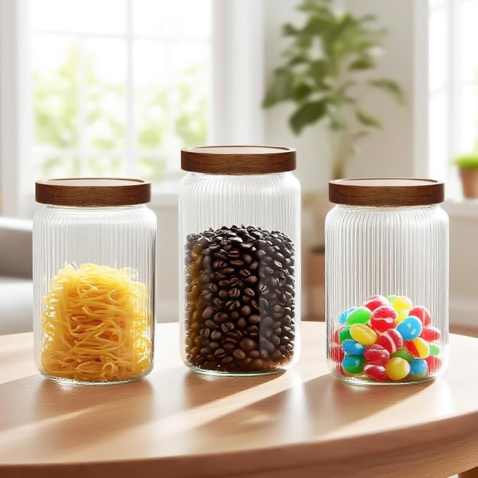 Clear Glass Storage Jars - Airtight Food Storage Container with Sealing Lid - Kitchen Pantry Storage Jar - Glass Storage Canister for Spice Coffee,Pet Treats