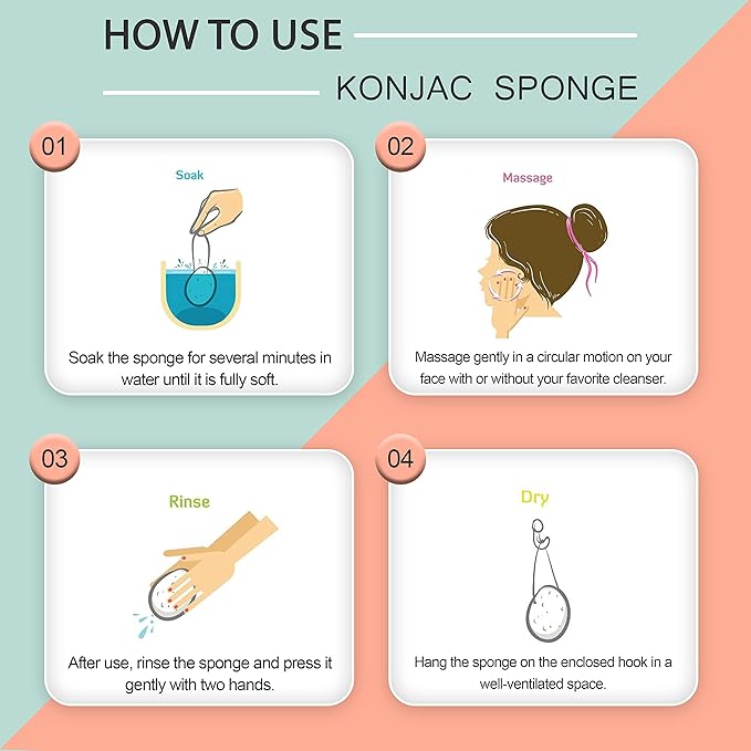 Pure SOL. Konjac Exfoliating Bath Sponge - Original Exfoliator Sponge – Konjac Sponge for Sensitive Skin - Deep Cleansing, Clean Pores, Remove Impurities - 100% Natural and Good for All Skin Types