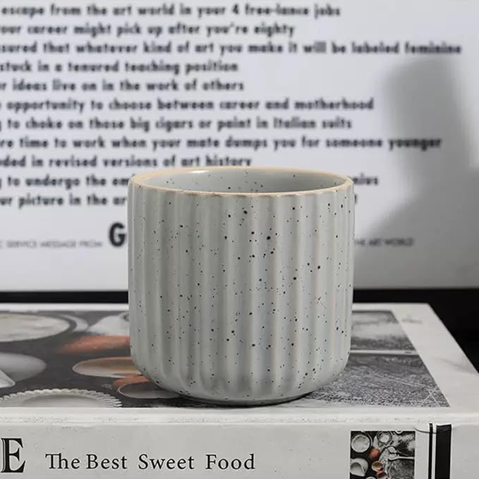 Vintage Ceramic Mug, Japanese Tea Cup 6oz Striped Cup No Handle Drinking Cup for Espresso, Cortado, Matcha, Green Tea, Microwave and Dishwasher Safe, Minimalist coffee Cup-Nordic Grey
