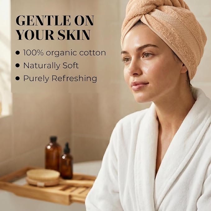 6 Piece Organic Cotton Luxury Bath Towel Set, 700 GSM Plush Long-Staple Bath Hand Wash Bundle, Soft Absorbent Quick-Dry Bathroom Towels, GOTS & Oeko-TEX Certified Hotel Spa Quality – Beige
