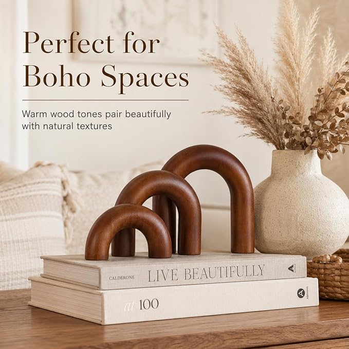 XMGZQ Brown Wood Arch for Coffee Table Decor Items,Wood Statue and Sculpture Set 3,Japanese Neutral Home Decor Aesthetic,Living Room,Entryway,Bookshelf,Floating,Console,Boho Minimalist Objects