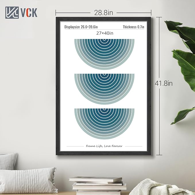 VCK 27x40 Poster Frame Solid Wood Black 3 Pack Picture Frames 27 x 40 Inches with Wall Mounting Hanging