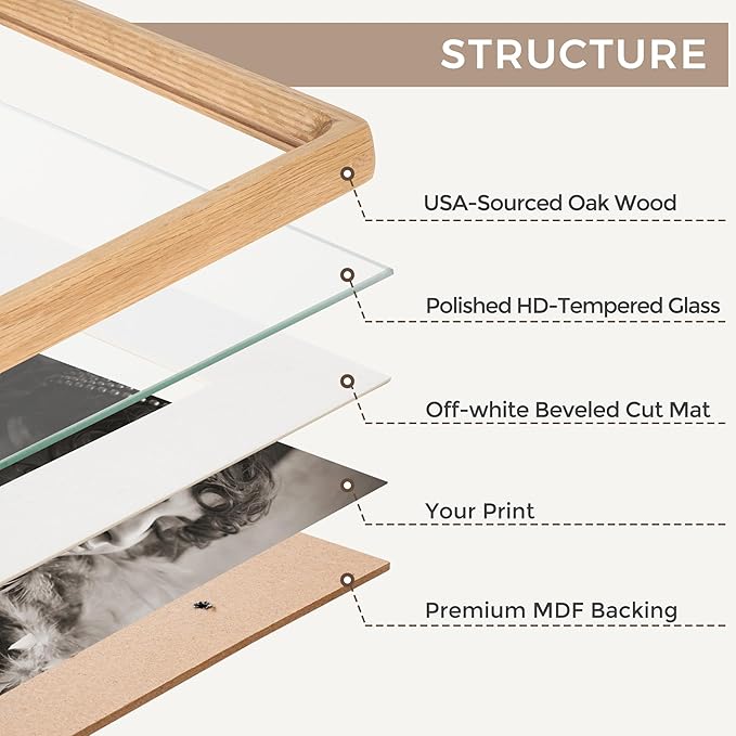 4x6 Picture Frame Set of 2, USA-Sourced Oak Wood Photo Frames with HD Tempered Glass, Handcrafted Rounded Corner 4 x 6 Wooden Frame Matted to 3.5x5 Photos, 4x6 Frames, Tabletop or Wall Display