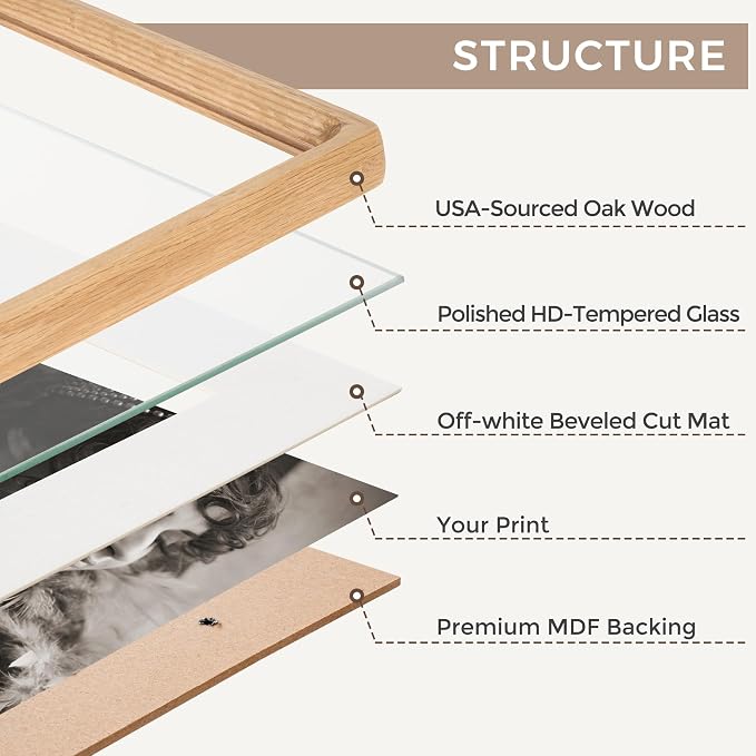 22x28 Poster Frame, USA-Sourced Oak Wood Picture Frame with HD Tempered Glass, Handcrafted Rounded Corner 22 x 28 Wooden Frames Matted to 18x24 Photos, Horizontal or Vertical Wall Display