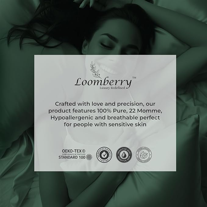 100% Pure Mulberry Silk Pillowcase for Hair and Skin, 6A Grade 22 Momme Silk Pillow Cases with Zipper, Soft Cooling Washable Both Sided Silk Pillow Cover (Dark Green, Standard 20''x26’’)
