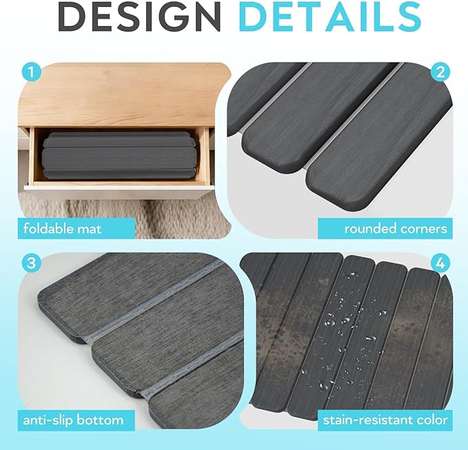 Stone Drying Mat for Kitchen Counter Countertop - Diatomaceous Earth Dish Drying Mat Foldable, Quick Dry Water Absorbent Stone Bath Mat for Bathroom, with Towel Non Slip Pad Sandpapers, 24"×16"