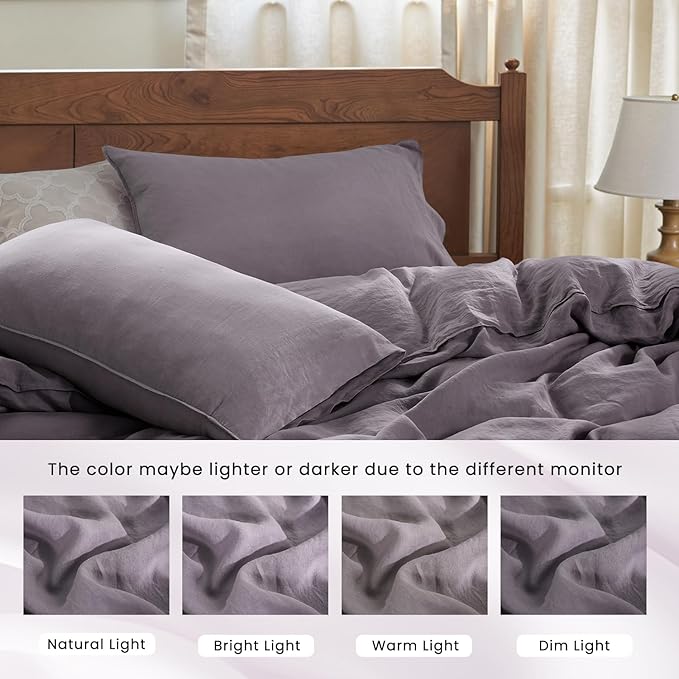 S VICTORY SYMBOL 100% Organic Linen Duvet Cover Set 3PCS King Size,Pure Natural French Flax Bedding,1 Comforter Cover and 2 Pillowcases,Farmhouse Bedding Set(Dusty Purple)