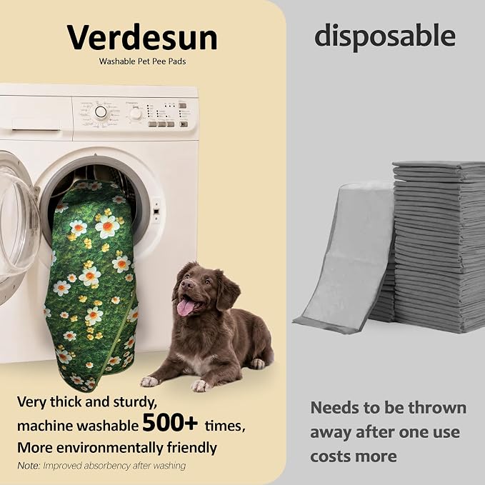 Washable Pee Pads for Dogs, Reusable Puppy Potty Training Pads, Ultra-Absorbent Thick Waterproof Leak-Proof Non-Slip Pads & Mat for Crate, Playpen, Floor, Whelping & Housebreaking , 2 Pack 24"x48"