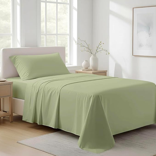 100% Organic Cotton Sheets Twin Size - 3 PC Organic Cotton Twin Size Percale Weave Sheet Set, Soft, Cooling, Crisp & Breathable, 16" Deep Pocket Hotel Quality Bedding Set - Sage Green