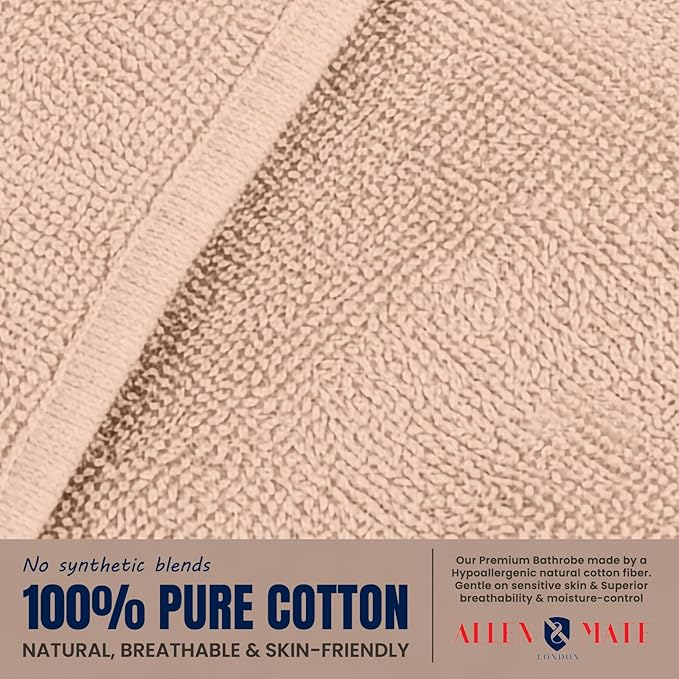 ALLEN & MATE 100% Cotton Women's Short Robe Dual Fabric Waffle Outside & Terry Towel Inside Kimono Bathrobe Medium Weight