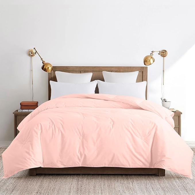 Feather and Loom Button Stitch Down Alternative All Seasons Comforter - Soft and Easy Care Microfiber Cover, Hypoallergenic High Loft Fiber Fill, Machine Washable Color: Blush Size: Full/Queen