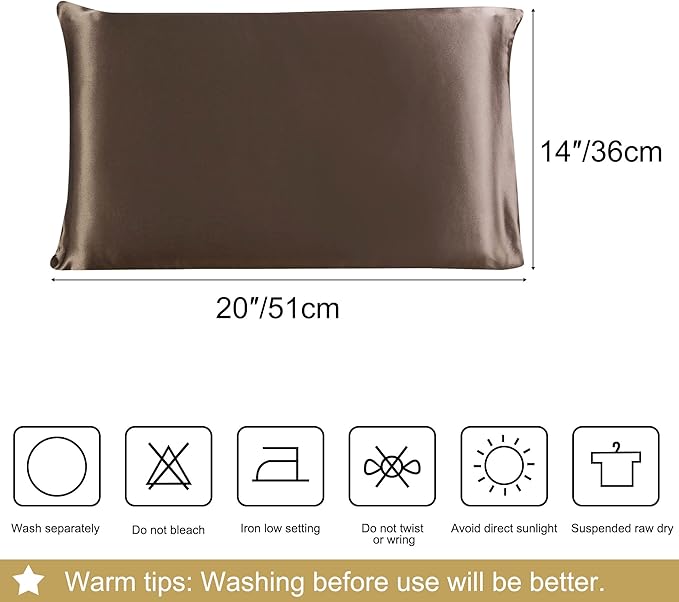 uxcell 1 Pack 100% Charmeuse Pure Silk Pillowcase for Hair and Skin, 350TC 19 Momme Soft Breathable Pillow Case with Hidden Zipper, Coffee Silk Pillowcase Travel (14x20inch)