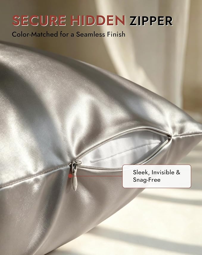 SilkSilky Luxury 30 Momme 100% Pure Organic Mulberry Silk Pillowcase for Hair & Skin, Grade 6A+ Silk Pillow Cases with Hidden Zipper, Cooling Silk for Deep Sleep (Standard 20''x26'', Silver)