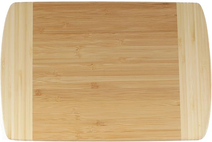 BambooMN Premium Bamboo Natural Two-Tone Kitchen Cutting and Serving Board, Small - 12" x 8" x 0.75" - 1 Piece