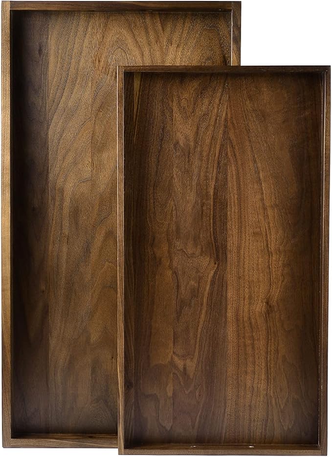 28 x 15 inches Extra Large Wood Trays for Ottoman with Handles FSC Natural Handmade Black Walnut Serving Tray Vintage Decorative Platters for Oversized Ottoman Kitchen