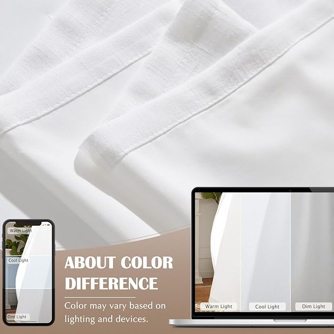 JINCHAN White Linen Curtains with Privacy Lining 84 inch Length Lined Curtains 84 inch Light Filtering Drapes for Living Room Bedroom Neutral Farmhouse Cottage Core Home Office Decor Back Tab 2 Panels