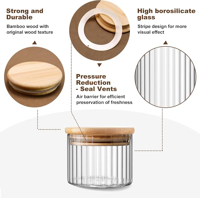 12-Pack Clear Glass Storage Jars - Glass Spice Jars with Bamboo Lids - Glass Containers with Lids - Overnight Oats Jars - Pantry Organization Jar for Coffee,Tea,Sugar