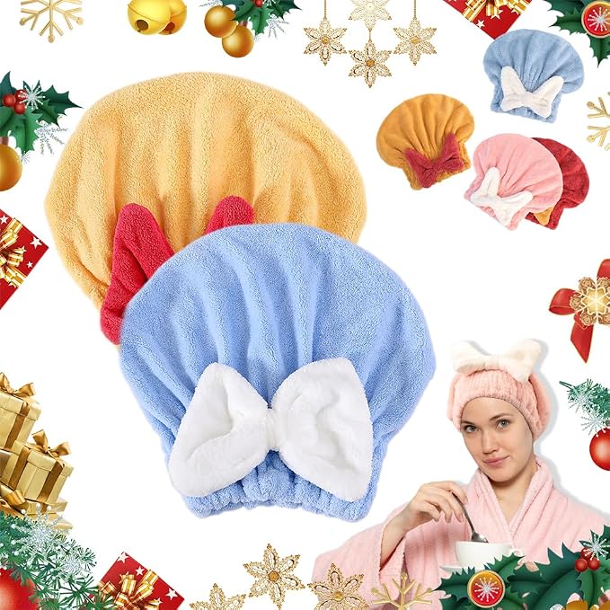 2 Pack Super Absorbent Hair Towel Wrap for Wet Hair, Microfiber Hair Towel Wrap Women Quick-Drying Thickened Hair Towels, Soft Bow Tie Wet Hairs Towel Wrap for Women Accessories (Blue+Yellow)
