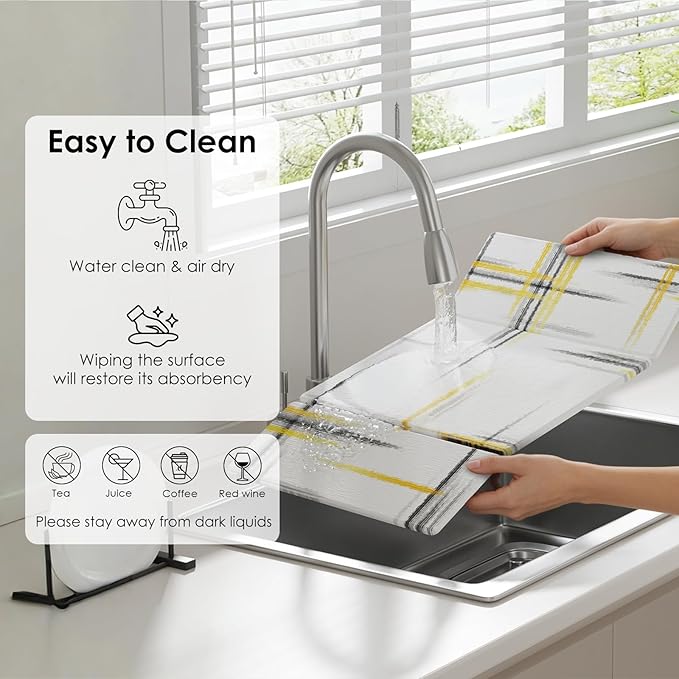 3 PCS Large Stone Dish Drying Mat for Kitchen Counter -24"x16" Absorbent Diatomaceous Earth Mat with Stone Faucet Mat & Soap Tray - Quick Dry, Collapsible, Non-Slip Countertop Organizer