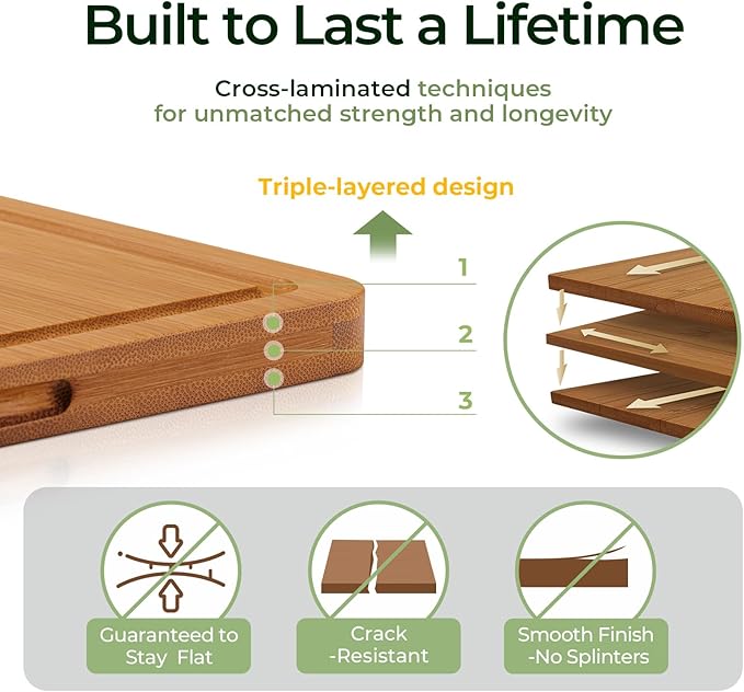 Keechee Wood Cutting Board, Carbonized Bamboo Cutting Boards Set With Smooth Surface & Easy Storage For Busy Kitchens, Ideal Charcuterie & Chopping, Durable, Knife-Friendly (4Pcs)