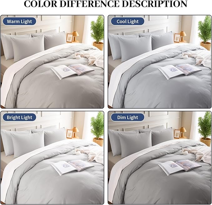 NEXHOME PRO Duvet Cover Set Kids Twin Size Linen Feel Textured Organic Natural 100% Washed Cotton Duvet Cover 2 Pieces Bedding Set with Zipper Closure, Breathable, Soft, Light Grey (No Comforter)