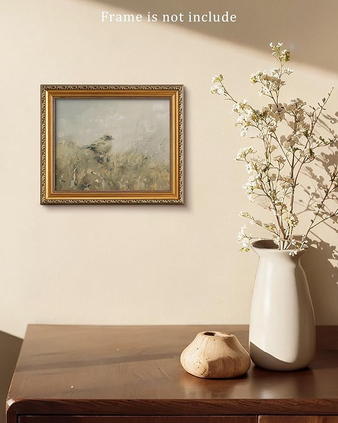 Vodefoad Little Bird Retro Vintage Canvas Wall Art Bird Painting Retro Canvas Wall Art Neutral Farmhouse Decor Blurred Landscape Animal Oil Painting Decor Rustic Nature Canvas Prints Antique Neutral Landscape Oil Painting Vintage Art Pictures for Bedro...