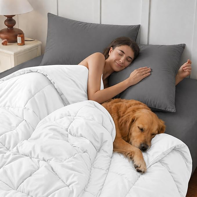 LUX Décor Twin Comforter – 92x68 Ultra-Soft Down Alternative Duvet Insert with Corner Tabs & Box Stitching, Hotel Quality Plush Hypoallergenic Microfiber, Oeko-TEX Certified – White