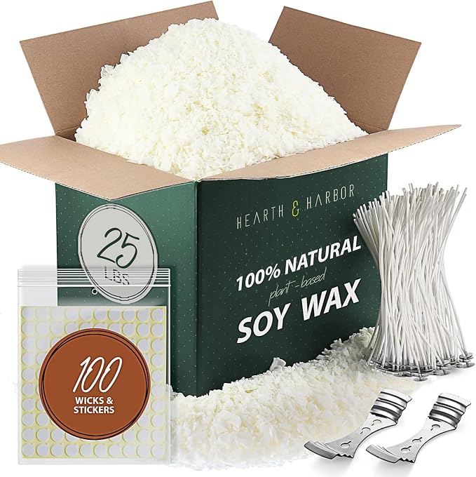 Hearth & Harbor Organic Soy Candle Wax for Candle Making, 25 lbs Natural Candles Making Supplies, Beeswax-Free, Paraffin-Free, Pure Soy Wax Flakes Perfect for Candles, Tealights and Melts