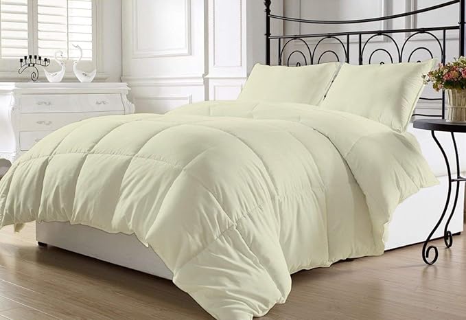 Luxurious and Hypoallergenic 600 Thread Count 1 Piece Down Alternative Comforter 100% Egyptian Cotton Solid (Twin/Twin XL, Ivory)