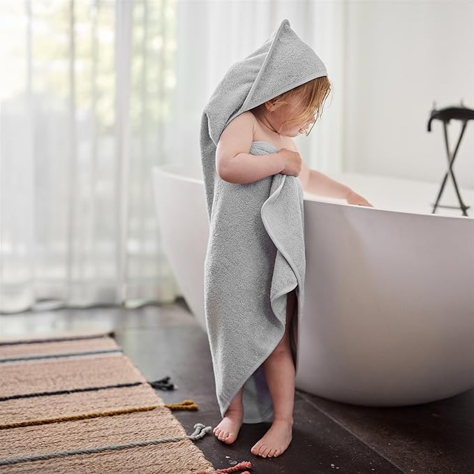 Hooded Baby Towels – 100% Organic Cotton Baby Bath Towels – Baby Boy Newborn Essentials - Super-Soft and Absorbent. (Pearl Grey)
