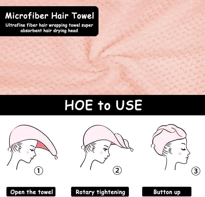 3 Pack Microfiber Hair Towel Wrap for Women, Fast Drying Hair Turban with Button, Anti-Frizz Large Hair Towel for All Hair Styles, Soft & Absorbent Hair Drying Towel(Bule,Purple,Orange)