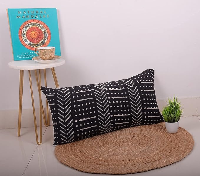 Trade Star Designer Pillow Case for Bedroom 100% Cotton Pillow Cover Indian Lumbar Modern Boho Pillow Case Spring Fall Decor Cushion Cover with Zipper Handcrafted Home Office 12x24 Inches