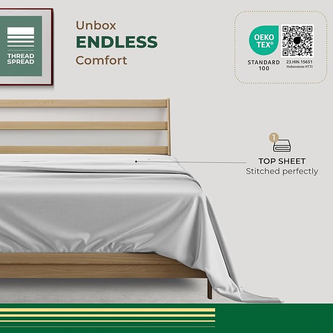 THREAD SPREAD 100% Organic Cotton King Flat Sheet - Percale Weave Cotton Flat Sheet Only (1 PC, Light Grey), Crisp, Cool, Strong & Breathable Lightweight Bed Linen Top Sheets, GOTS Certified Sheets